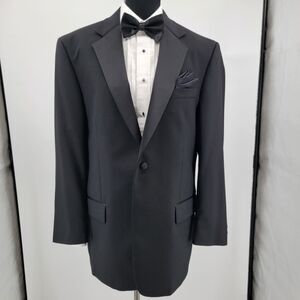 Tallia Uomo Vintage Mens Black 100% Wool Satin Lapel Unvented Tuxedo Jacket 42R